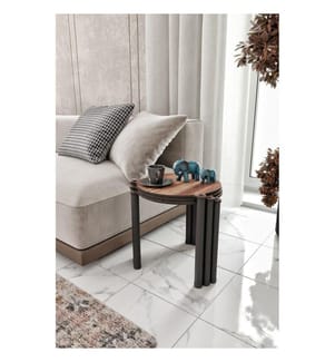 Nesttisch, 3 Stück, Walnuss, 100 % MDF, Holzbeine