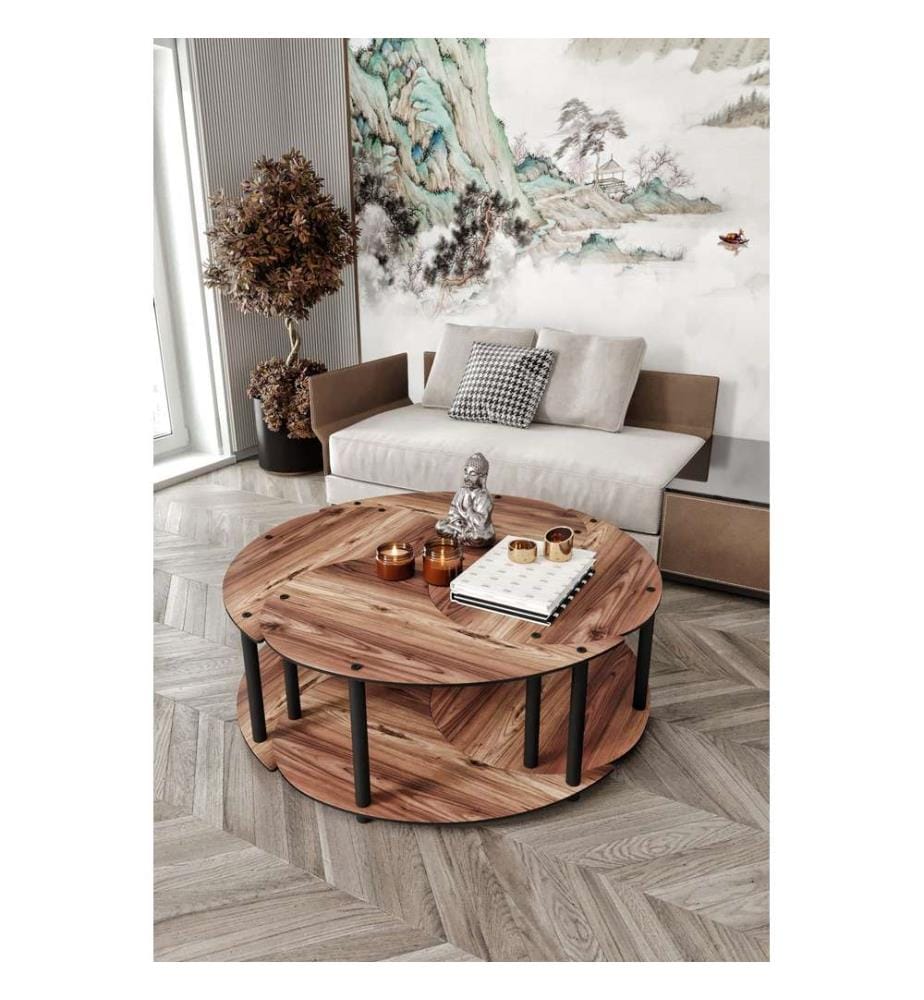 Couchtisch-Set, Walnuss, 100 % MDF, Holzbeine