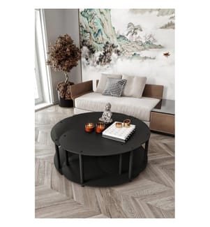 Couchtisch-Set, schwarz, 100 % MDF, Holzbeine