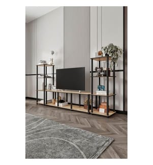 TV-Ständer, Eiche, 100 % MDF, Holzbeine