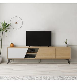 Tv Stand, EicheWeisse, Melaminbeschichtete Partikelplatte