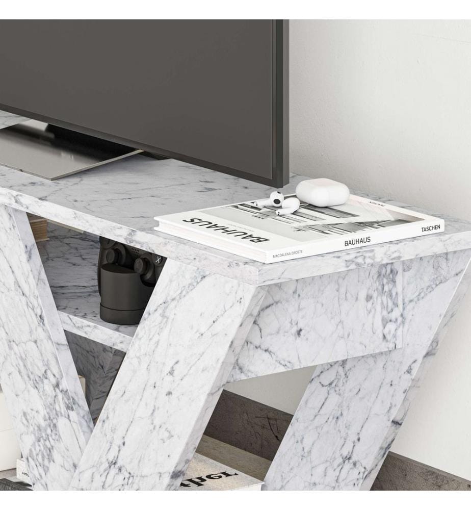 TV-Ständer, Carrara-Marmor, 100 % MELAMINBESCHICHTETE SPANPLATTE