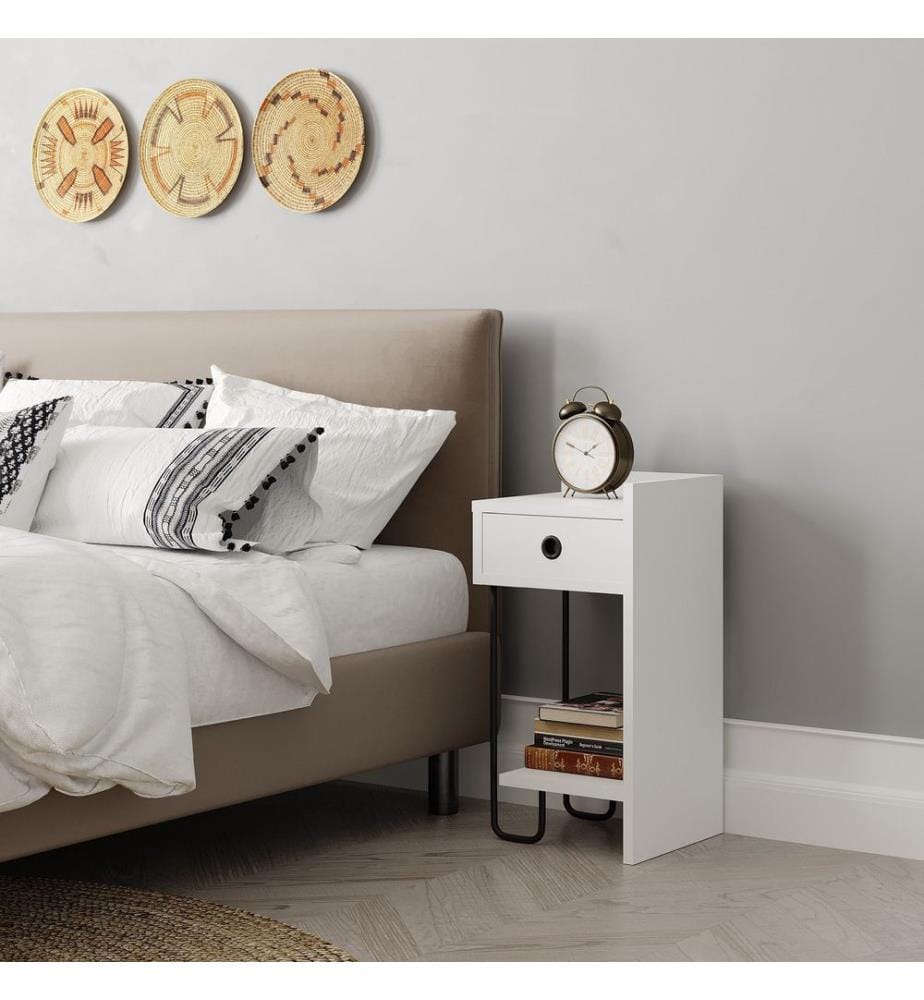 Table De Chevet, Blanc, Plaque De Particules Recouvertes De Mélamine