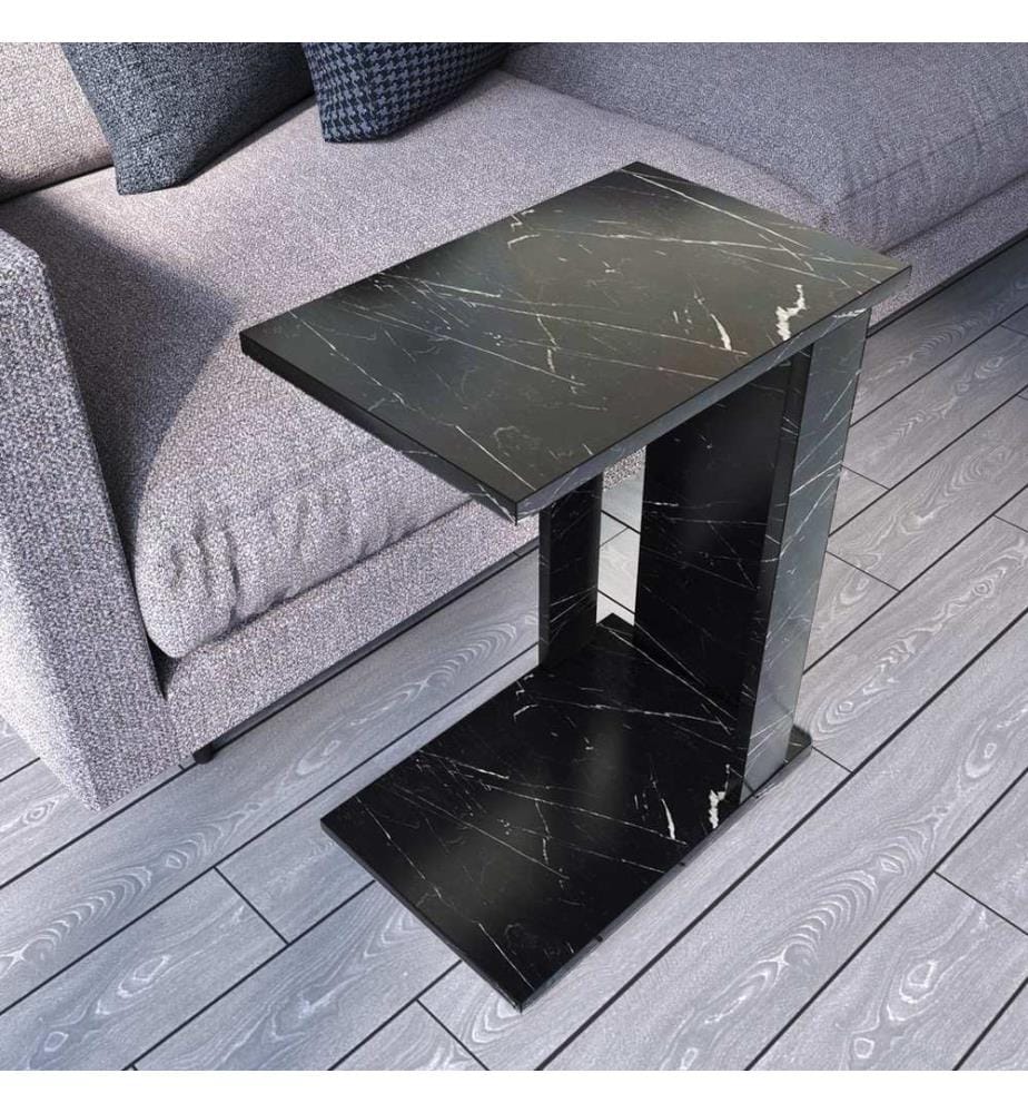 Noir, Blanc, Tables Basses, 61X30X43 cm, Plaque De Particules À Revêtement En Mélamine