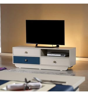 TV-Ständer, Weiss, Blau, Spanplatte mit Melaminharzbeschichtung