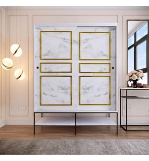Bianco, Nero, Oro, Armadi, 200X150X57 cm, Piastra Di Particelle Con Rivestimento Melaminico