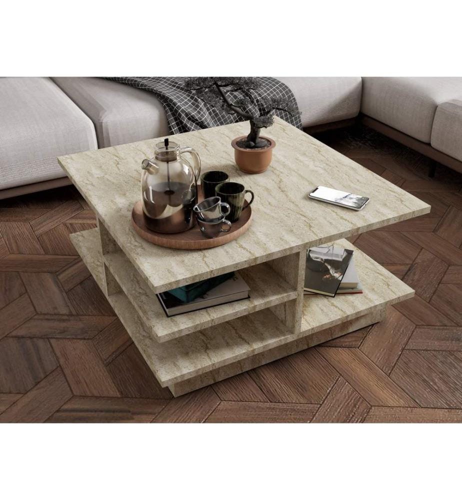 Table basse, travertin, panneau de particules 100 % mélaminé, pieds en plastique