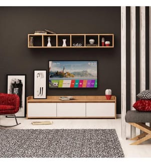 Eichenfarbig,Weiss, Tv Schränke, 45X150X35 cm, Melaminbeschichtete Partikelplatte