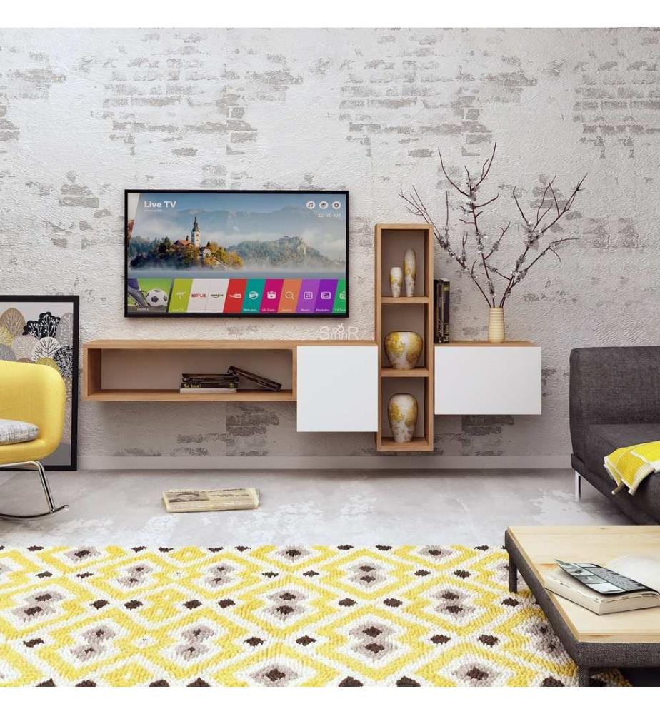 TV Unit, OakWhite, Melamine Coated Particle Board