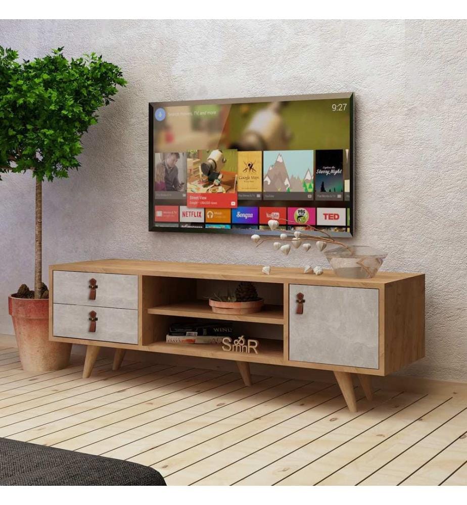 Eichenfarbig,Weiss, Tv Schränke, 55 cm, Melaminbeschichtete Partikelplatte