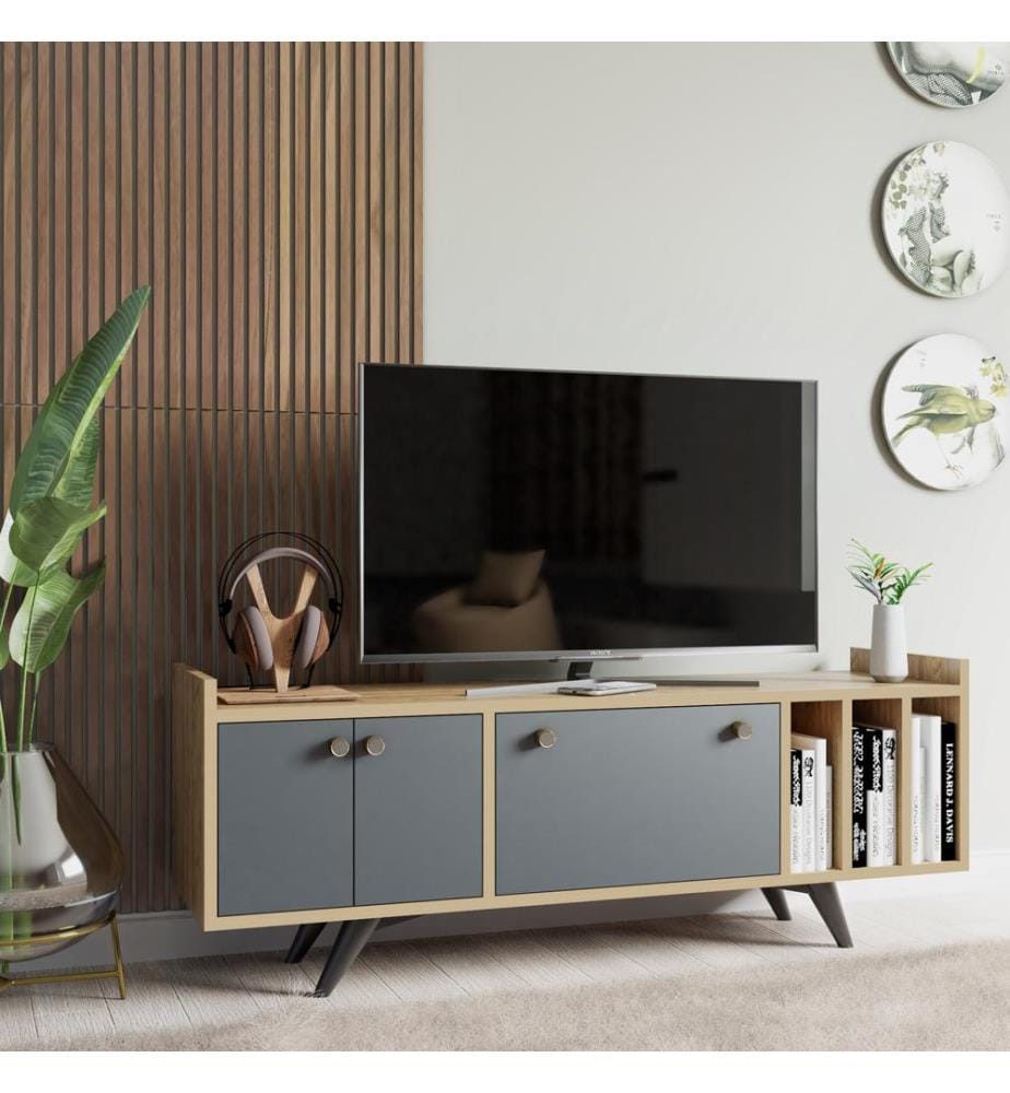 Anthrazit,Eichenfarbig, Tv Schränke, 40X150X62 cm, Melaminbeschichtete Partikelplatte