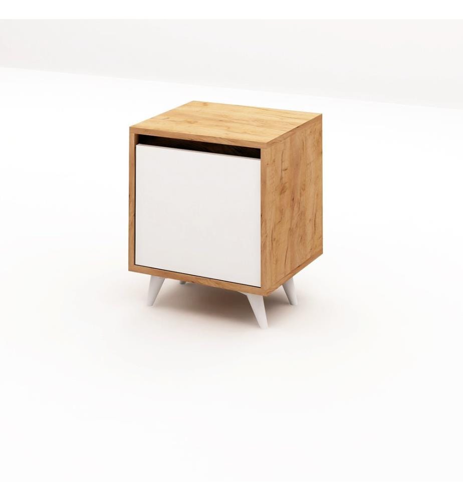 Chêne, Blanc, Tables Et Armoires De Chevet, 52X45X40 cm, De Particules De Mélamine