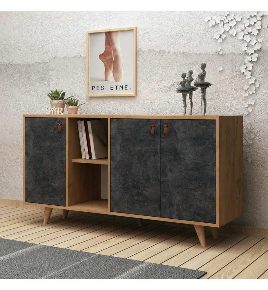 Console, OakDark Grey, Melamine Coated Particle Board