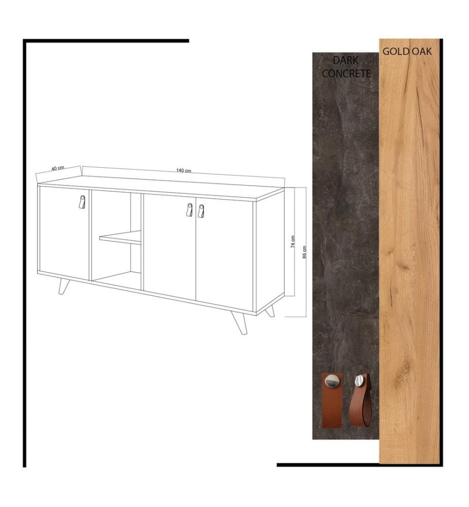 Console, OakDark Grey, Melamine Coated Particle Board