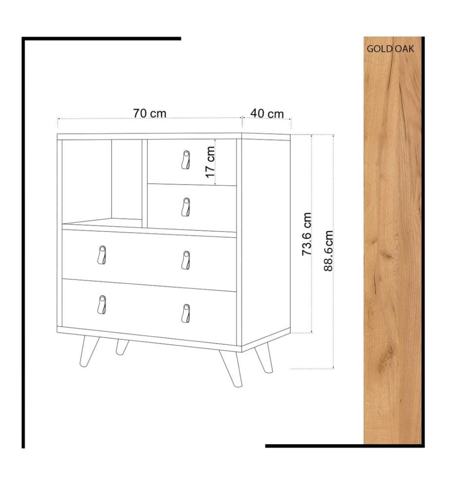 Chêne, Blanc, Coffres De Tiroirs, 88,6X70X40 cm, Plaque De Particules Enrobée De Mélamine
