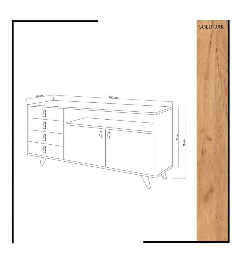 Color Quercia, Bianco, Cassetti Di Cassetti, 86X140X40 cm, Piastra Di Particelle Rivestita Di Melamina