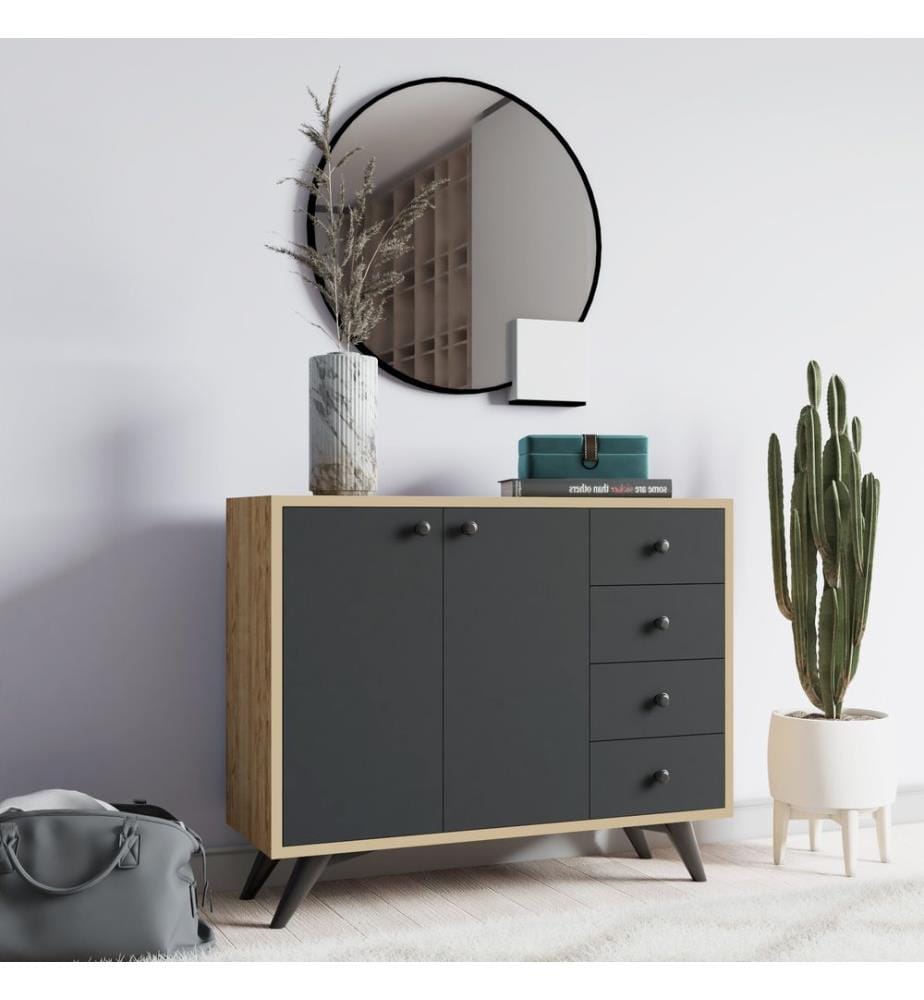 Multi Purpose Cabinet, OakAnthracite, Melamine Coated Particle Board