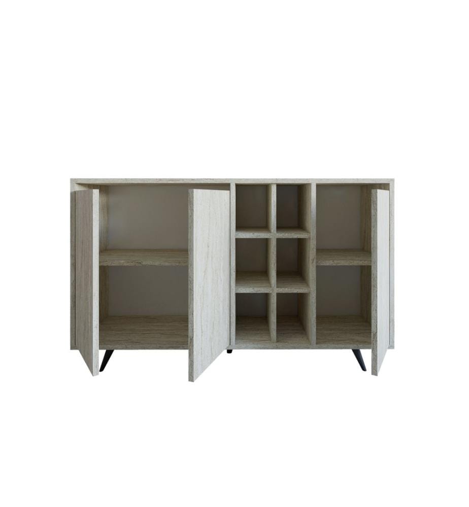 Console, travertin, panneau de particules 100 % mélaminé