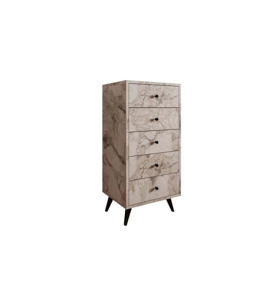 Kommode, Ephesus-Marmor, 100 % MELAMINBESCHICHTETE SPANPLATTE, PU-Ledergriff, Holzbeine