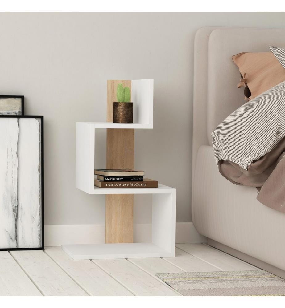 Table D'Appoint, Blanc Oak, Plaque De Particules Recouvertes De Mélamine