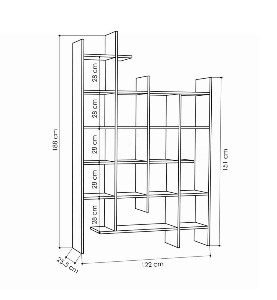 White, Librerie, 188X122X25,5 cm, Piastra Di Particelle Rivestita Con Melamina