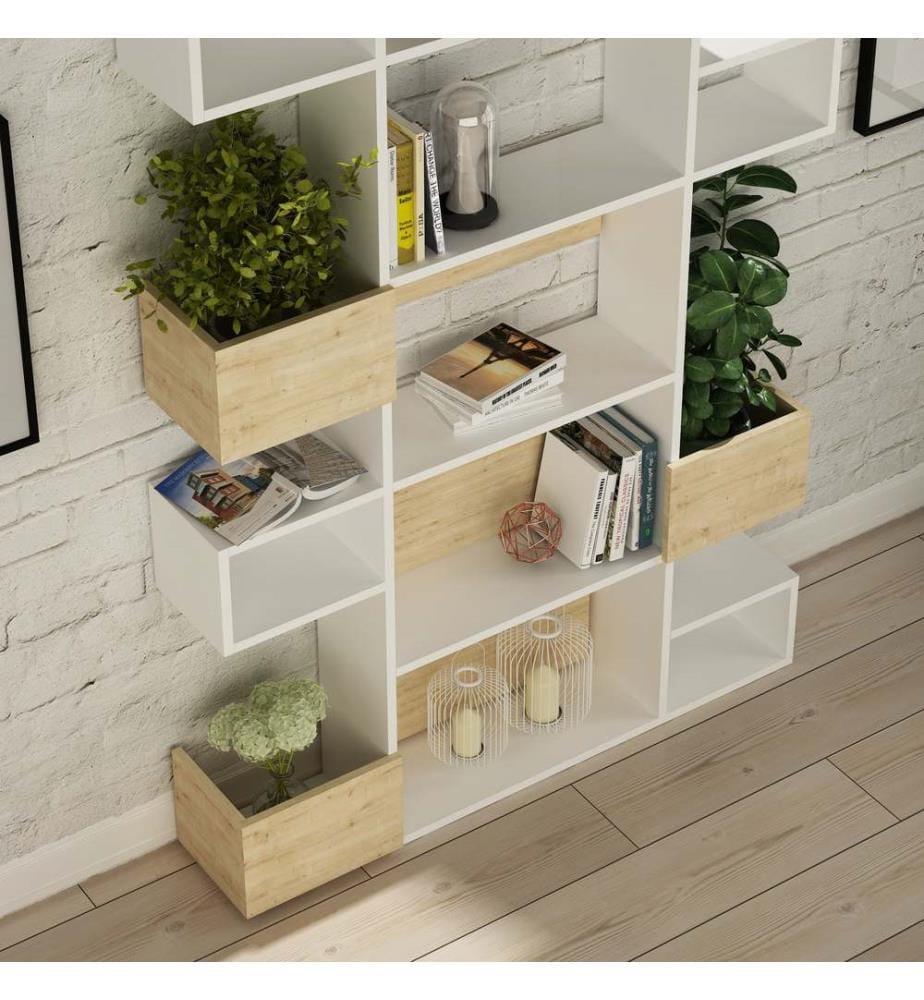 Bianco, Quercia, Librerie, 171X120X20 cm, Piastra Di Particelle Rivestita Con Melamina