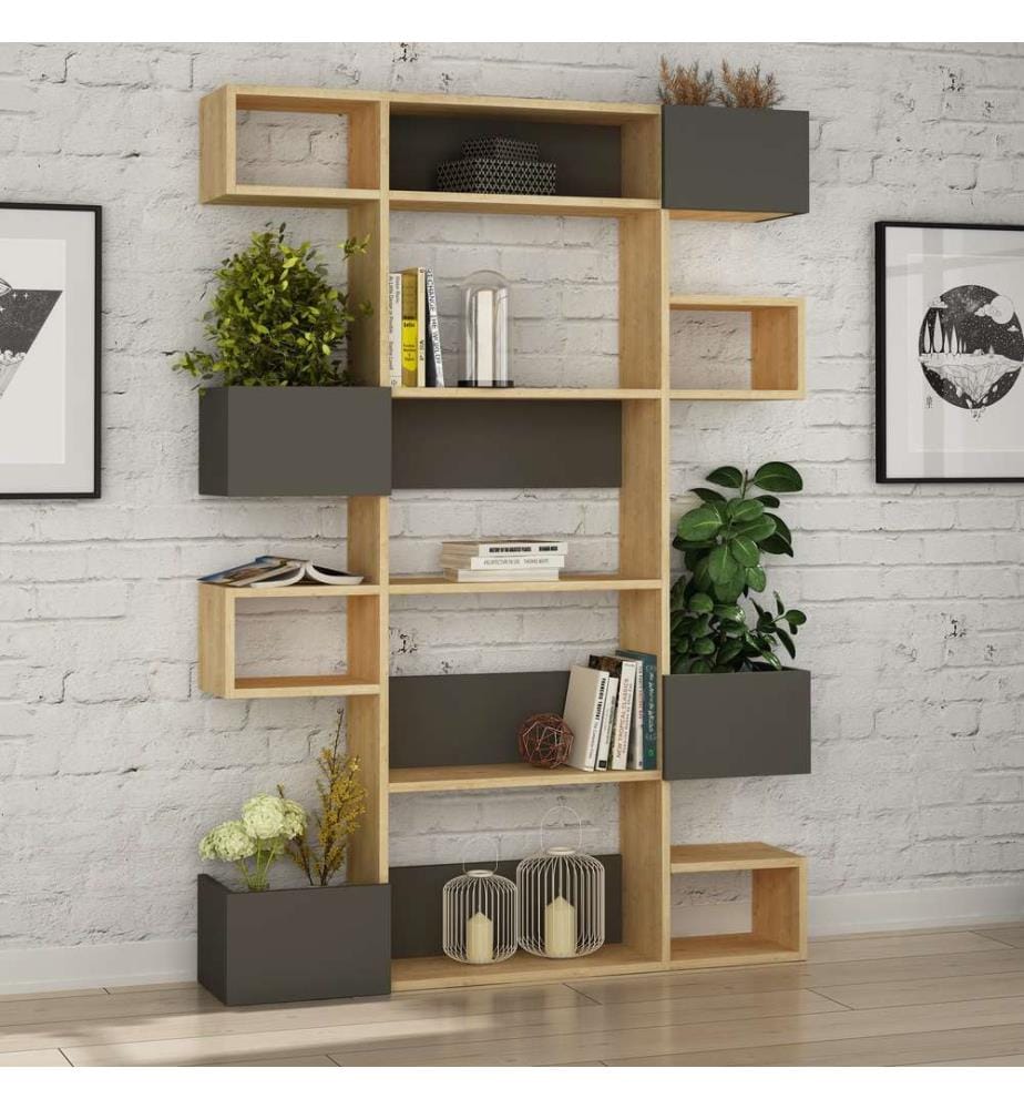 Eichenfarbig,Anthrazit, Bücherregale, 171X120X20 cm, Melaminbeschichtete Partikelplatte