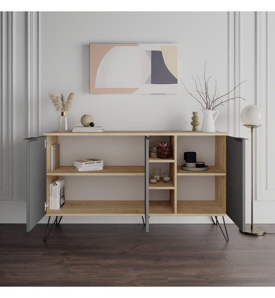 Eichenfarbig,Anthrazit, Kommoden, 83X142X35,6 cm, Melaminbeschichtete Partikelplatte