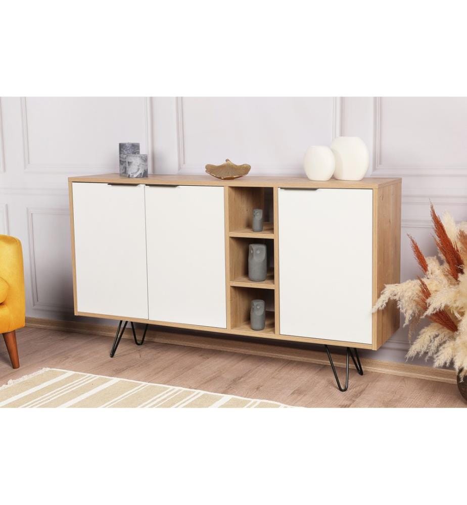 Eichenfarbig,Weiss, Kommoden, 83X142X35,6 cm, Melaminbeschichtete Partikelplatte