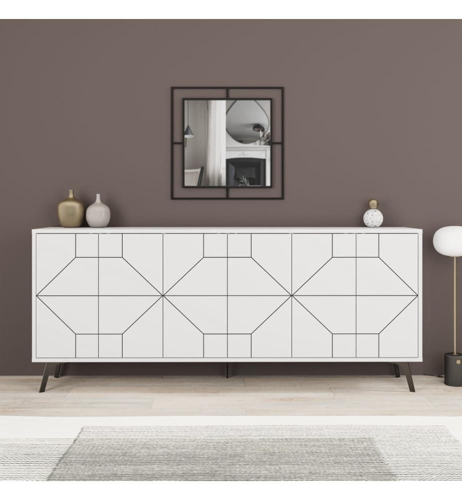 Weiss, Kommoden, 77,4X184X35 cm, Melaminbeschichtete Partikelplatte