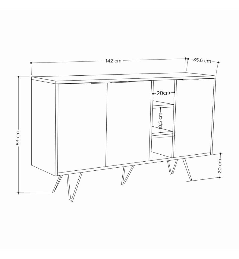 Console, grès, chêne, panneau de particules 100 % mélaminé, pieds en métal