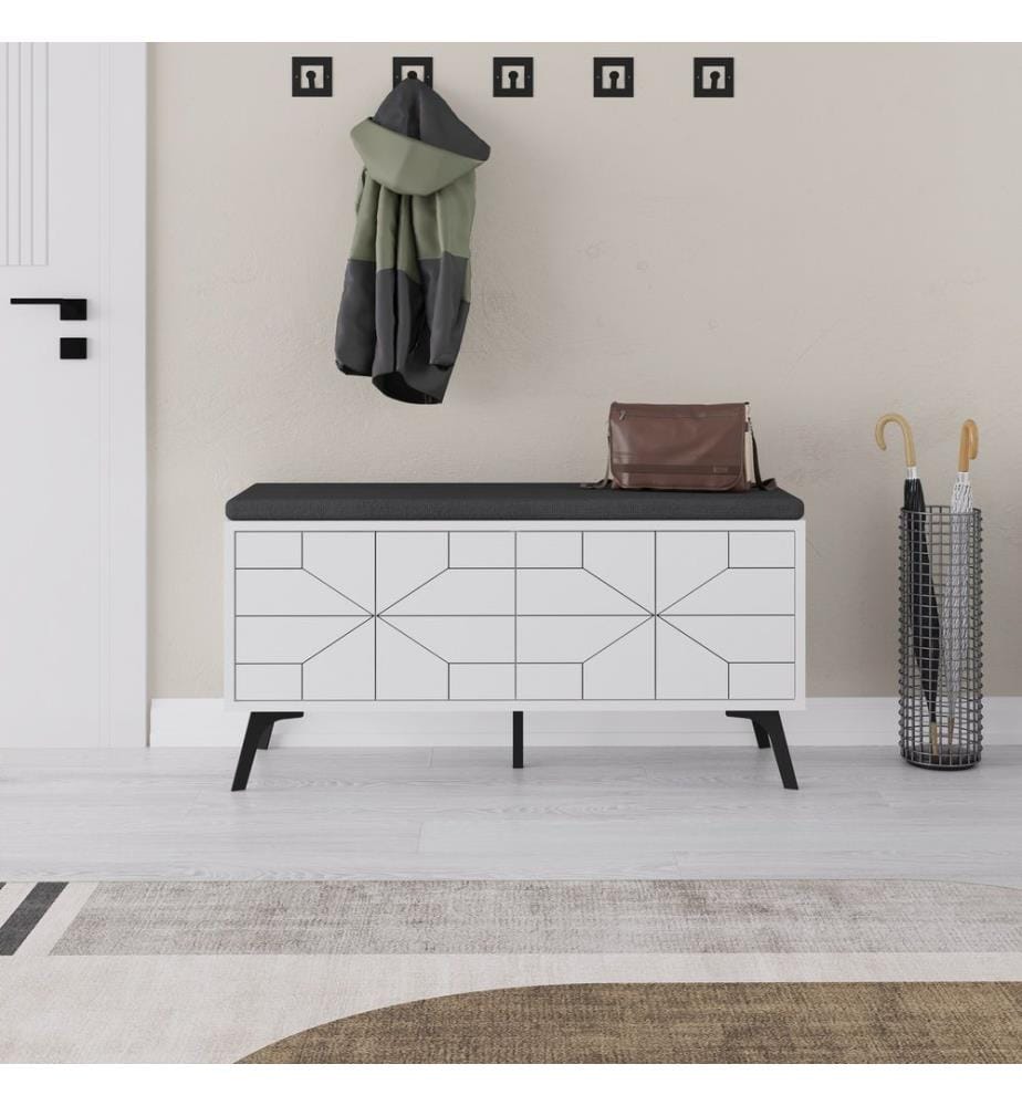 Meuble à chaussures, blanc, panneau de particules mélaminé, tissu : Polyester