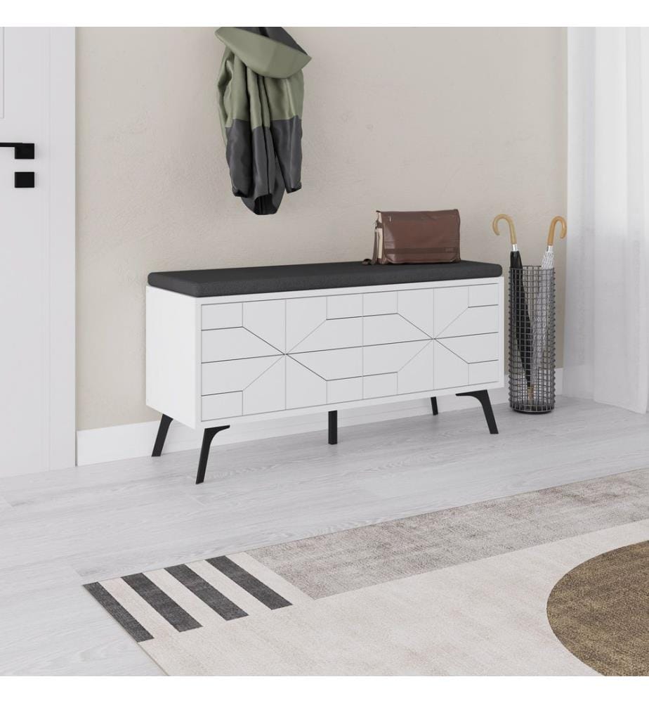 Meuble à chaussures, blanc, panneau de particules mélaminé, tissu : Polyester
