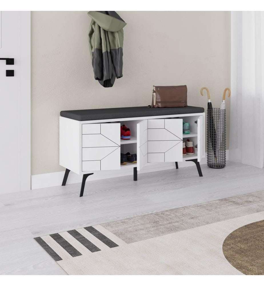 Meuble à chaussures, blanc, panneau de particules mélaminé, tissu : Polyester
