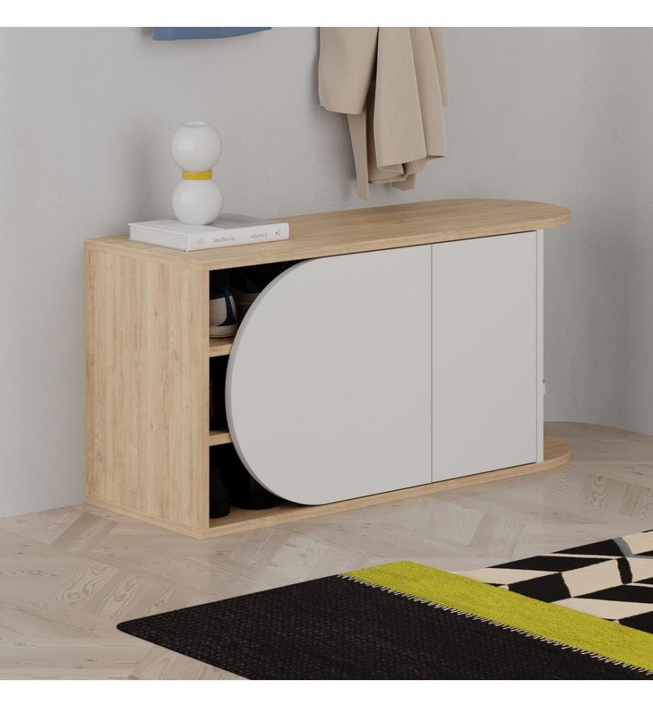 Meuble à chaussures, Chêne, Blanc, Panneau de particules mélaminé