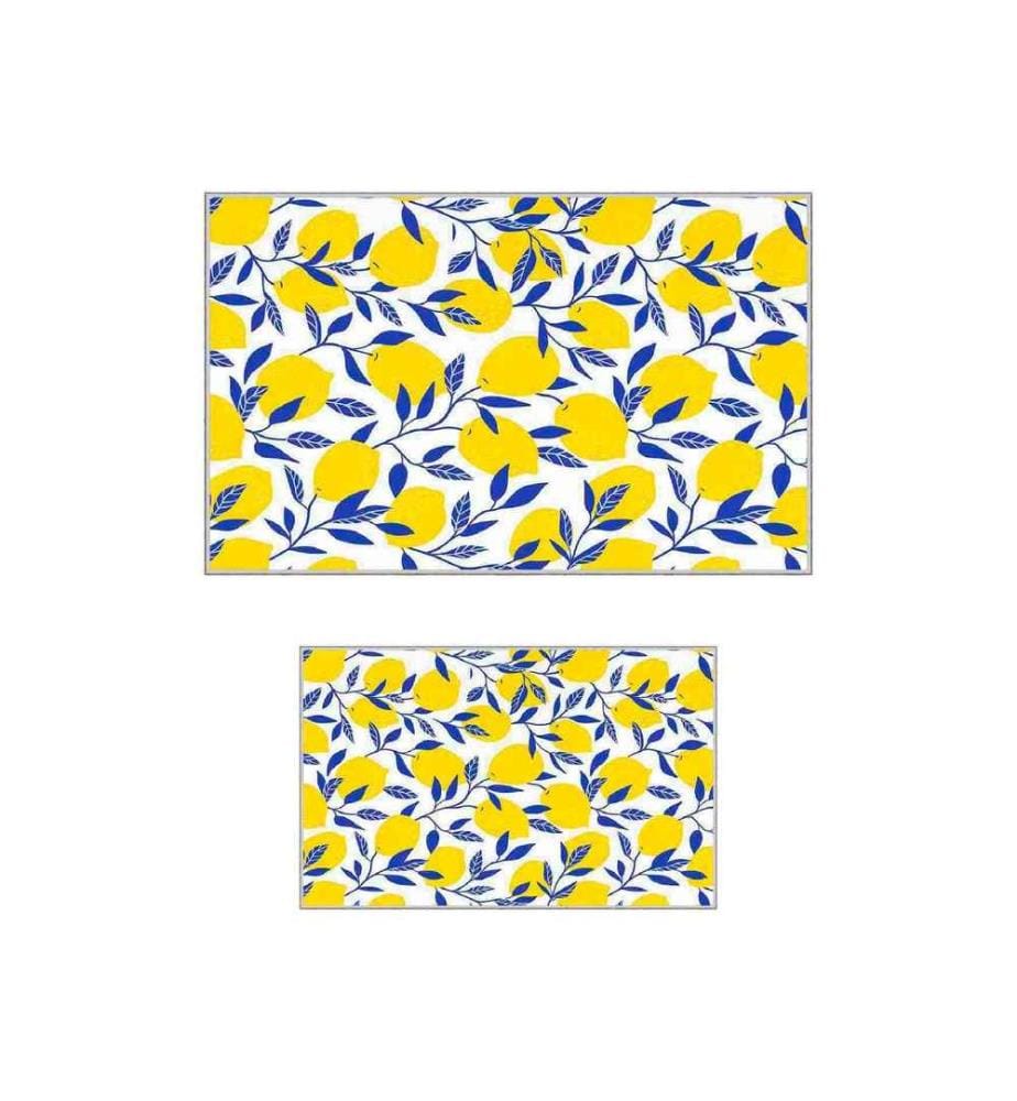 Badematten-Set, 2-teilig, Weiss, Gelb, Marineblau, 100% Polyester, 60 x 100 cm (1 Stück), 50 x 60 cm (1 Stück)