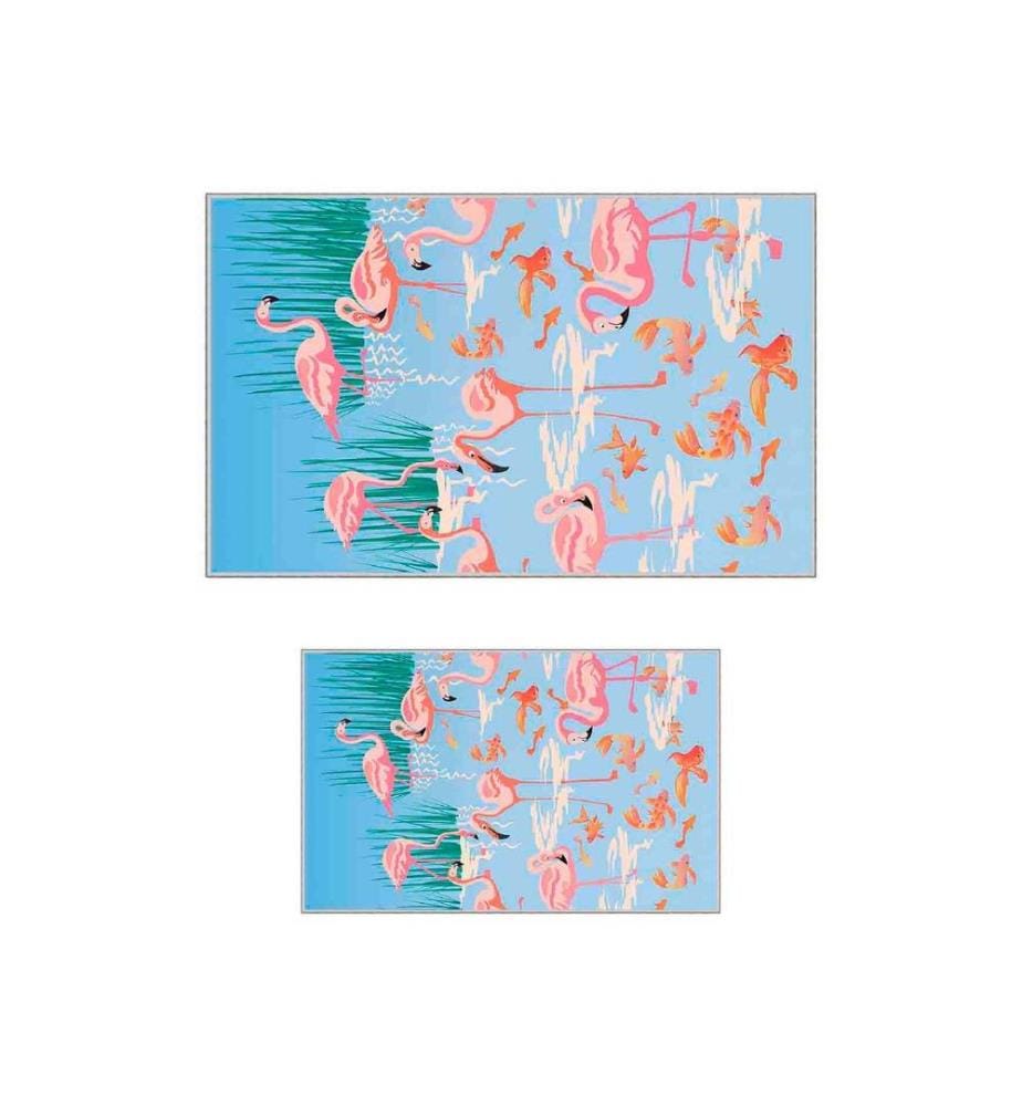 Badematten-Set, 2-teilig, türkis, blau, rosa, orange, 100% Polyester, 60 x 100 cm (1 Stück), 50 x 60 cm (1 Stück)