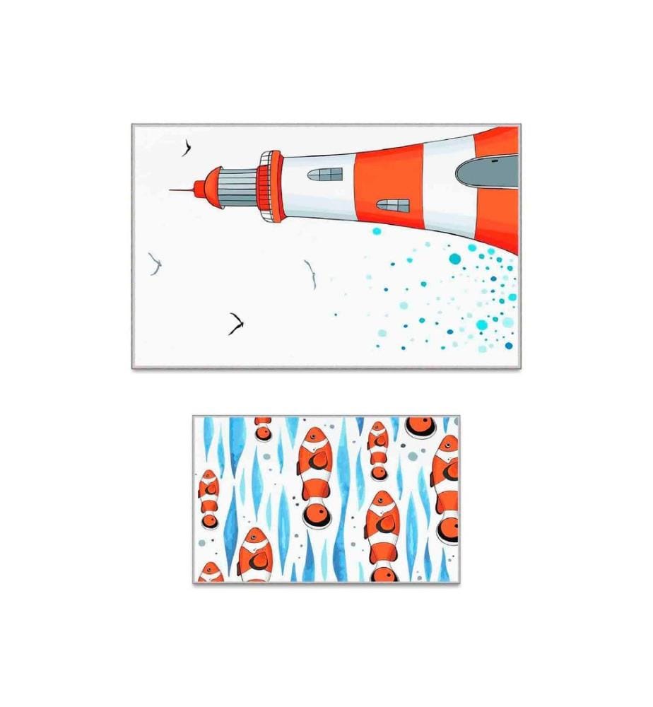 Badematten-Set, 2-teilig, weiss, orange, blau, 100% Polyester, 60 x 100 cm (1 Stück), 50 x 60 cm (1 Stück)