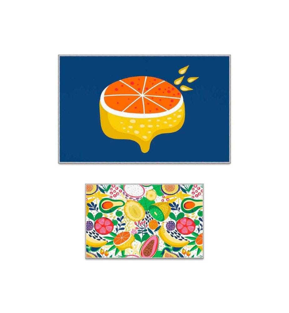 Set de tapis de bain, 2 pièces, blanc, orange, jaune, vert, bleu marine, 100% polyester, 60 x 100 cm (1 pièce), 50 x 60 cm (1 pièce)