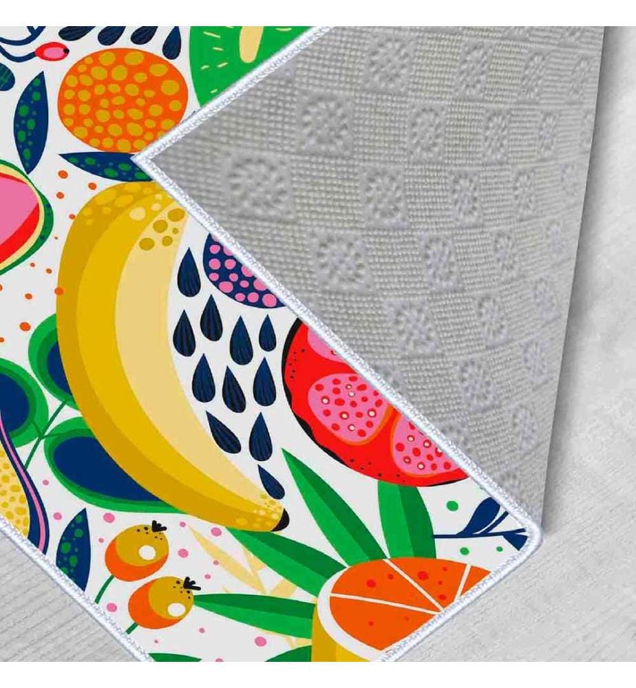 Set de tapis de bain, 2 pièces, blanc, orange, jaune, vert, bleu marine, 100% polyester, 60 x 100 cm (1 pièce), 50 x 60 cm (1 pièce)
