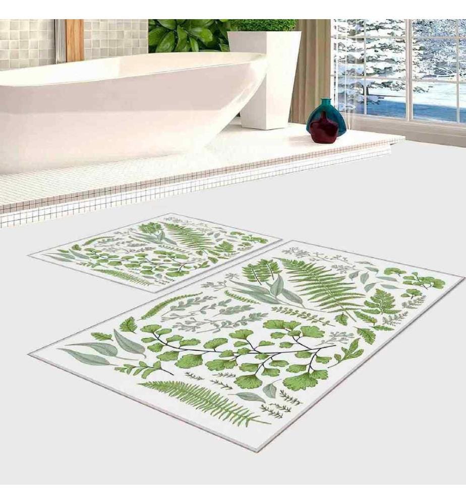 Badematten-Set, 2-teilig, grün, weiss, 100% Polyester, 60 x 100 cm (1 Stück), 50 x 60 cm (1 Stück)