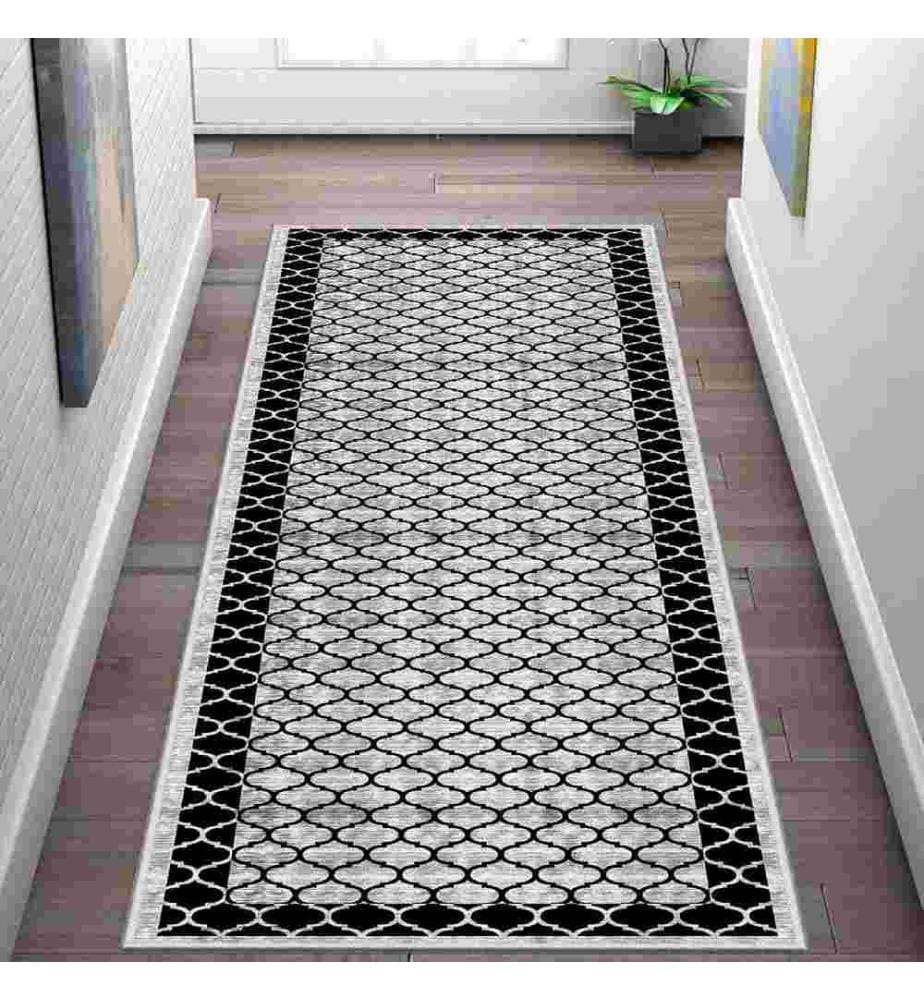 Tapis, blanc, gris, noir, 100% polyester, 80 x 250 cm