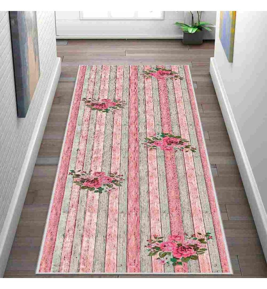 Tappeto, Rosa, Grigio, Verde, 100% poliestere, 100 x 250 cm