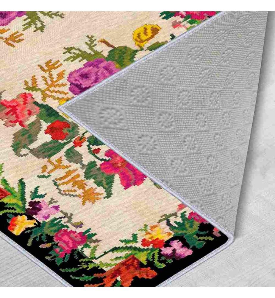 Tappeto, Crema, Rosa, Giallo, Verde, Nero, 100% poliestere, 80 x 300 cm