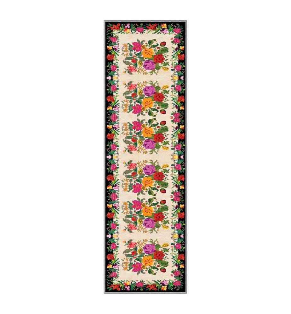 Tappeto, Crema, Rosa, Giallo, Verde, Nero, 100% poliestere, 100 x 400 cm