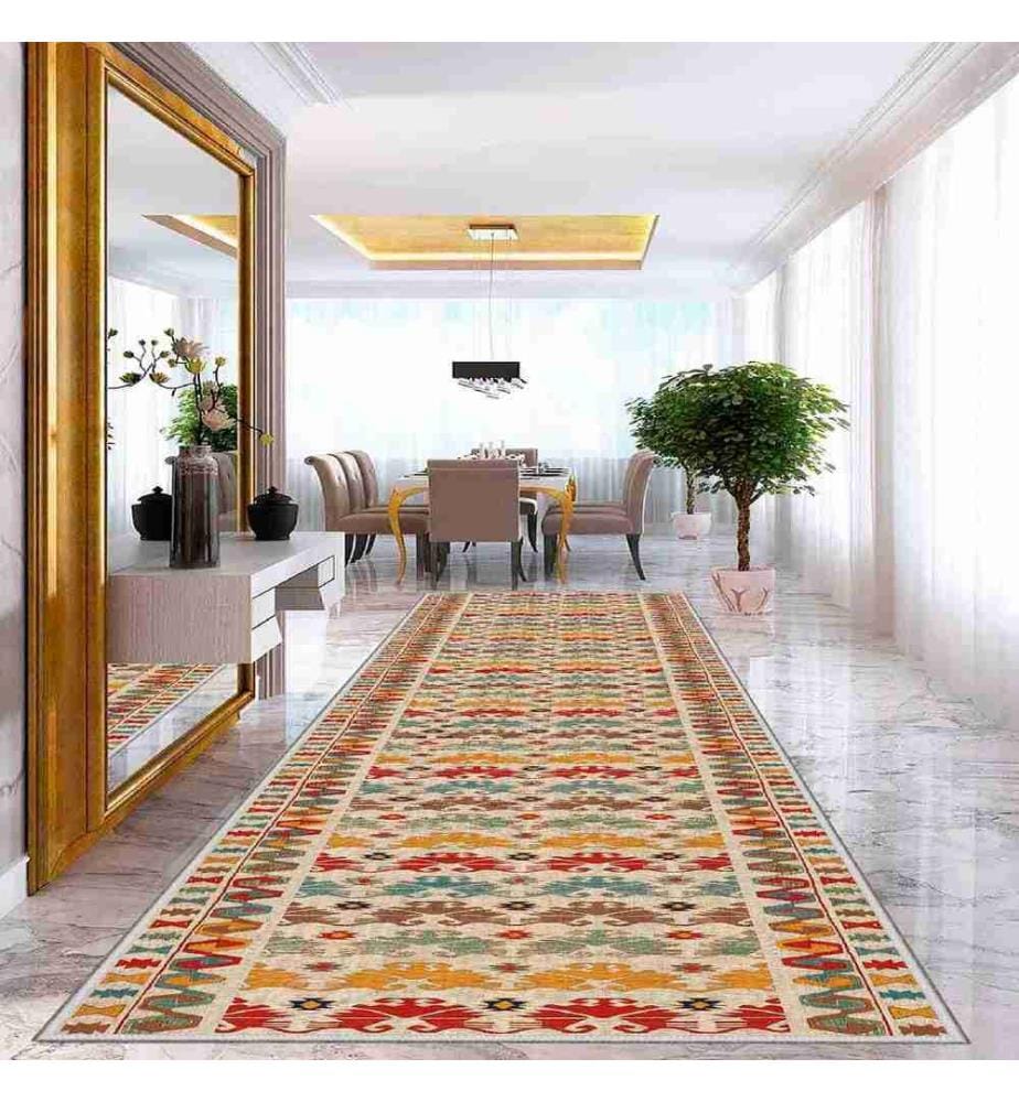 Tappeto, Crema, Verde, Rosso, Marrone, 100% poliestere, 80 x 300 cm