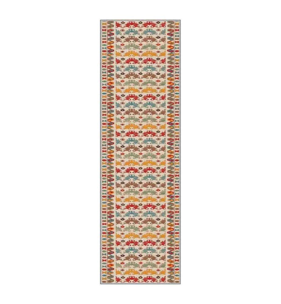 Tappeto, Crema, Verde, Rosso, Marrone, 100% poliestere, 100 x 450 cm