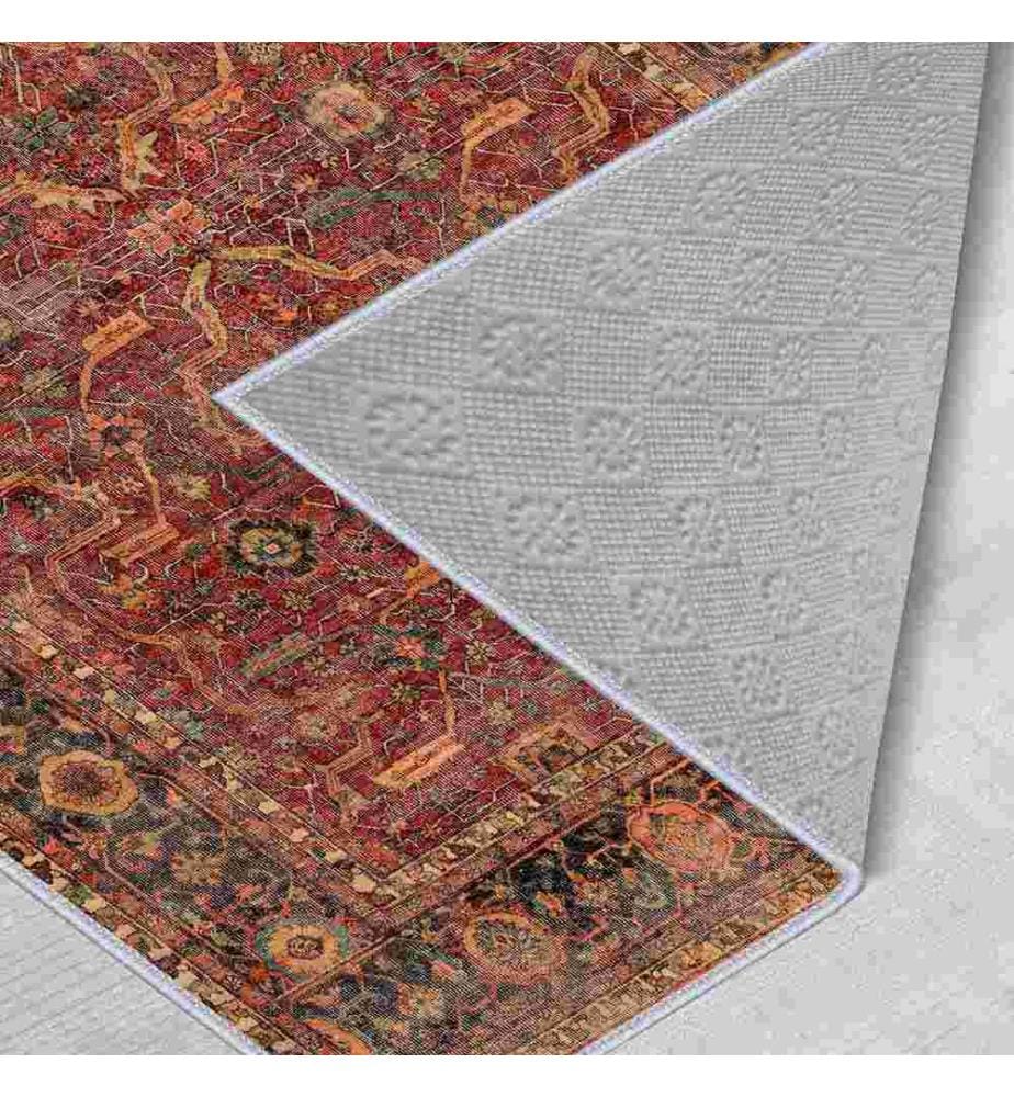Tappeto, Rosso piastrella, Cammello, Nero, 100% poliestere, 80 x 300 cm
