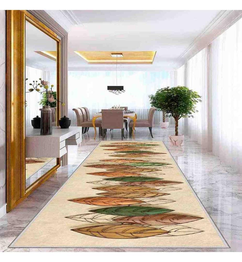 Tappeto, Crema, Verde, Arancione, Marrone, 100% poliestere, 80 x 200 cm