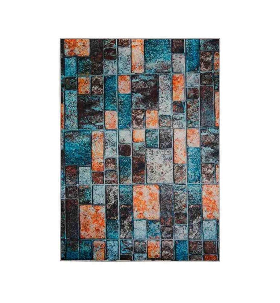 Tappeto, Marrone, Arancione, Blu, 100% poliestere, 100 x 200 cm
